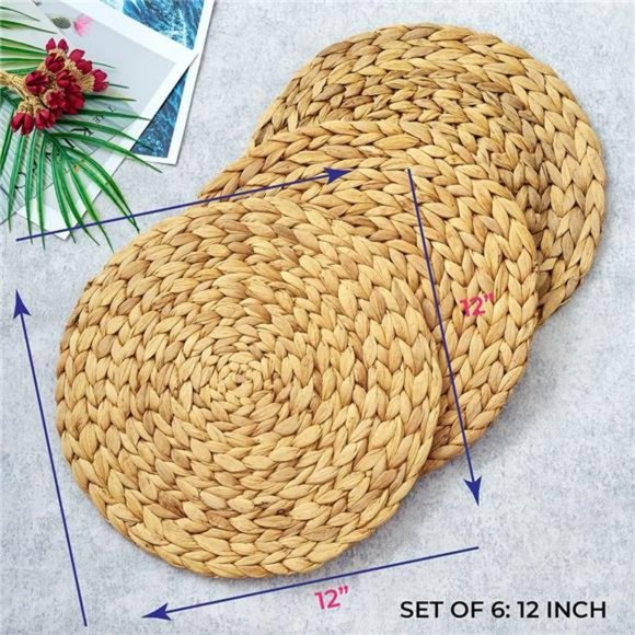 (4 Sizes: 12"-13"-14"-15") Woven Placemat Round Set of 6, Large (12" - Set of 6) - Picture 4 of 6